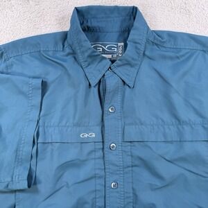 GameGuard Shirt Mens XL Teal Blue Short Sleeve Fishing Hiking Button Up Vented